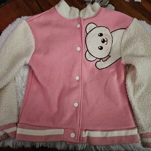 Girls Cute Pink Jacket with Teddy Bear Design